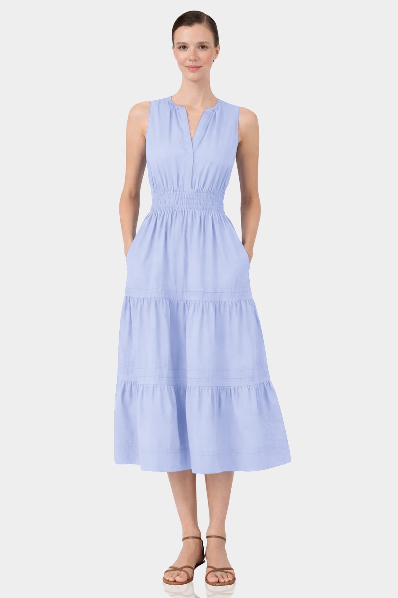 Icy Blue Organic Cotton Midi Dress for Women – Effortless Luxury Day Dress