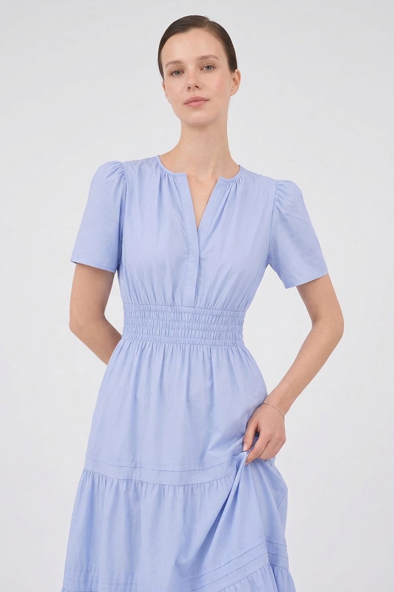 Icy Blue Vacation Tiered Midi Dress for Women – European Summer Dress