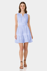 Icy Blue Smocked Waist Cotton Mini Dress for Women with Pockets – Casual Vacation Dress