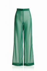 Celeste Emerald Transparent Sheer Mesh Pants with High Waist Fit
