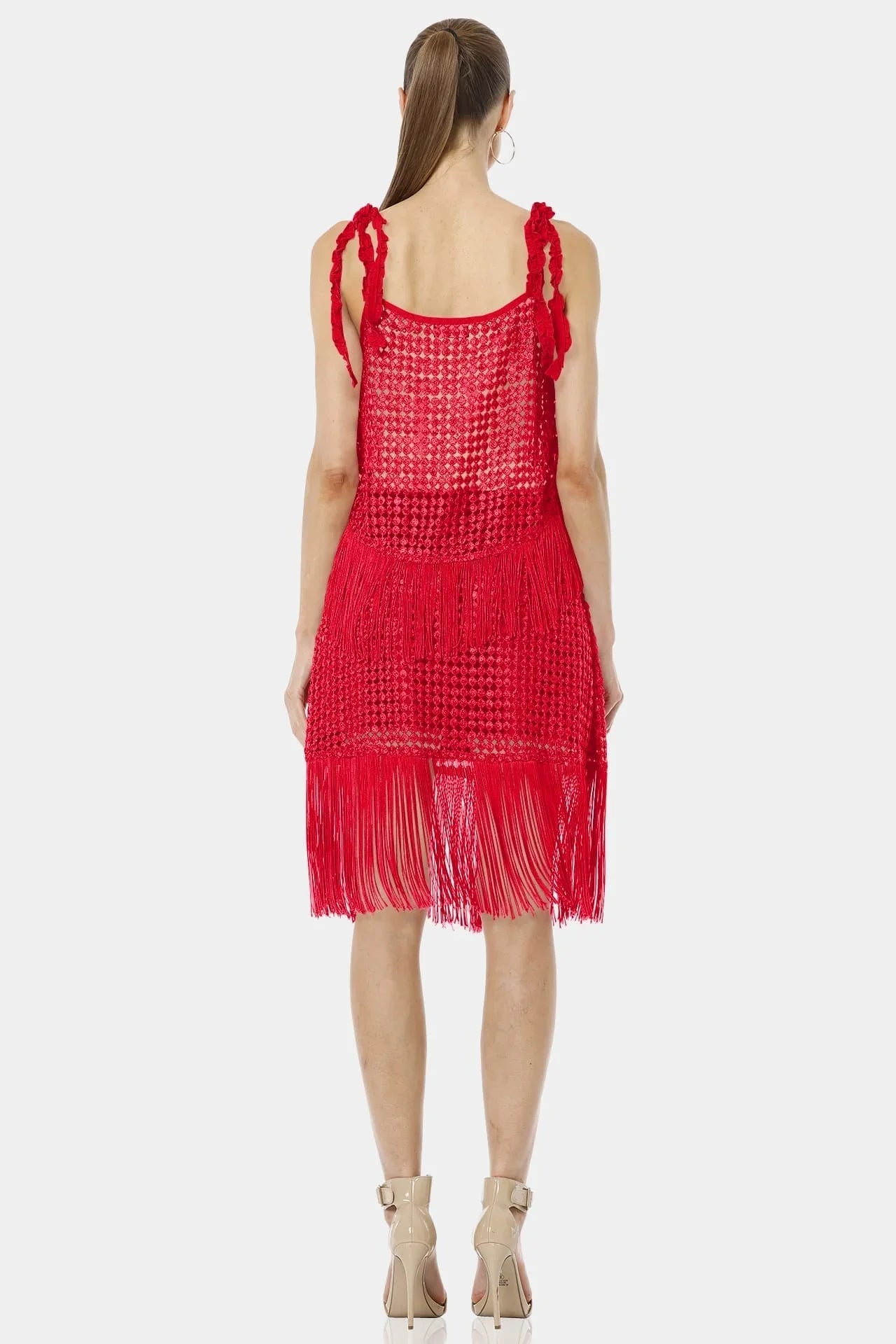 Chili Red See Through Top With Dancing Fringe