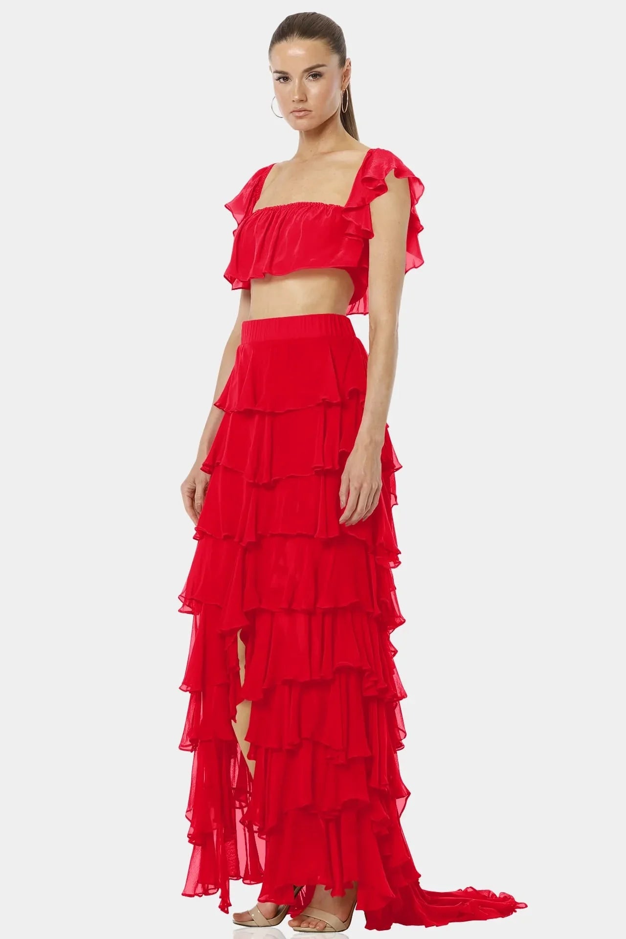 Almyra Flaming Red Ruffle Top