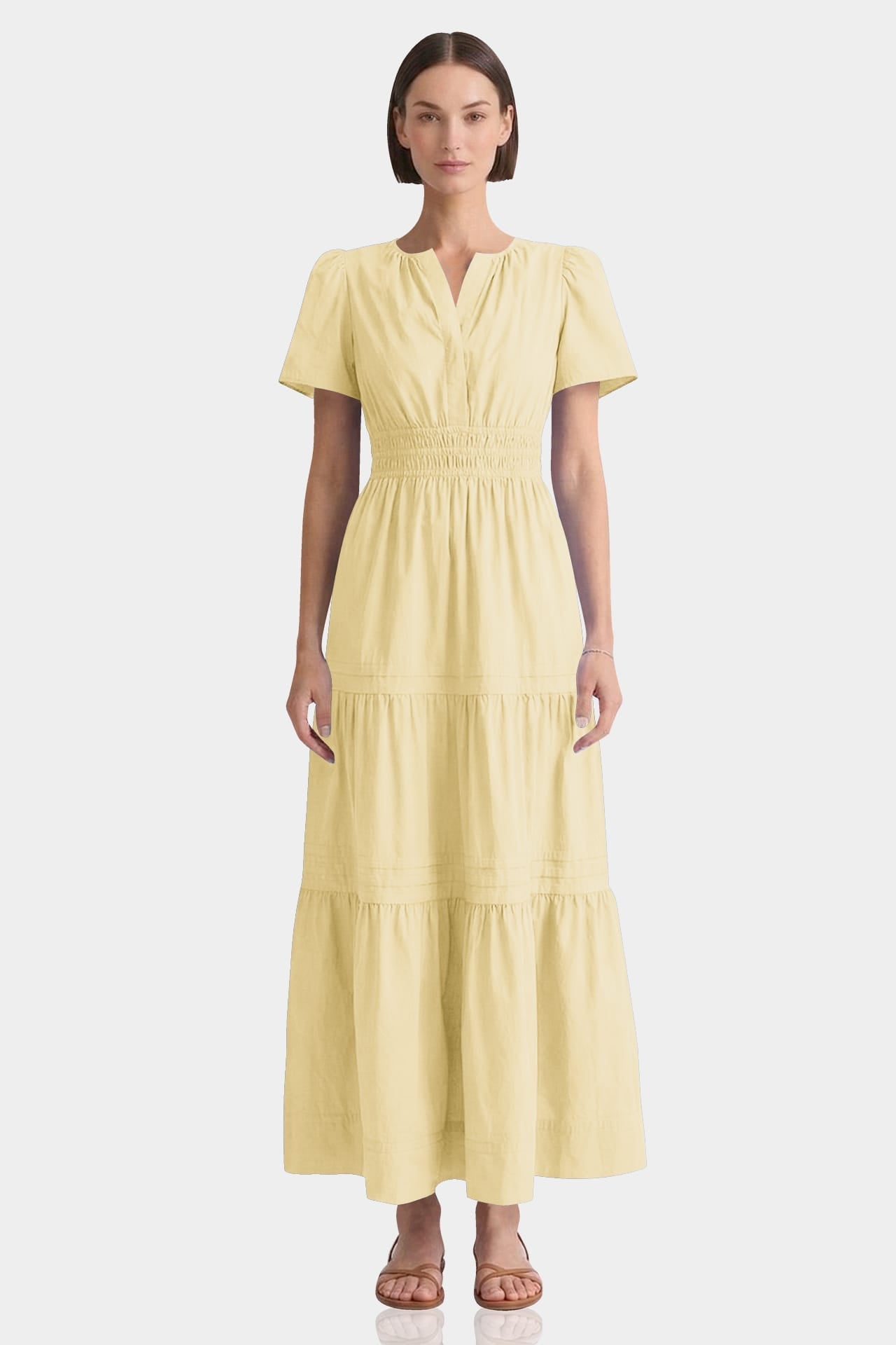 Champagne Two Tiered Soft Cotton Poplin Maxi Dress