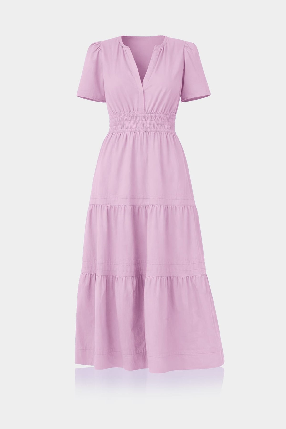 Candy Pink Lightweight Summer Midi Dress – Tiered Cotton Midi Dress