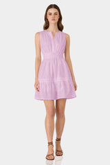 Candy Pink Smocked Waist Cotton Poplin Sleeveless Mini Dress for Women – Vacation-Ready Dress