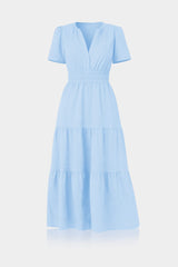 Sky Blue Casual Cotton Tiered Dress for Everyday Wear
