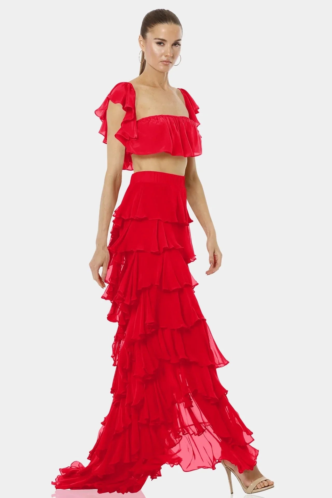 Almyra Flaming Red Ruffle Top