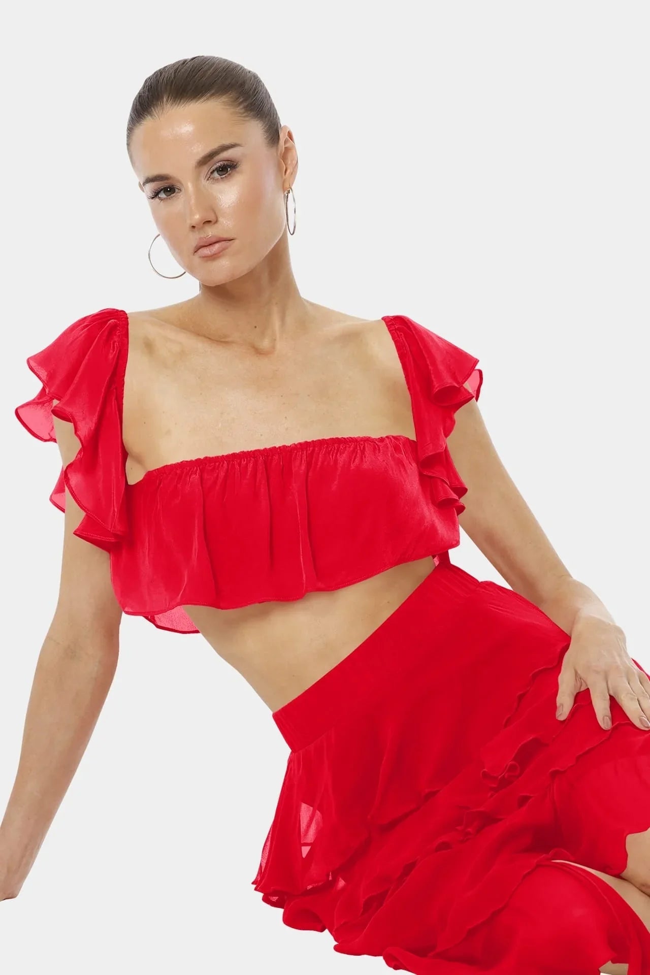 Almyra Flaming Red Ruffle Top