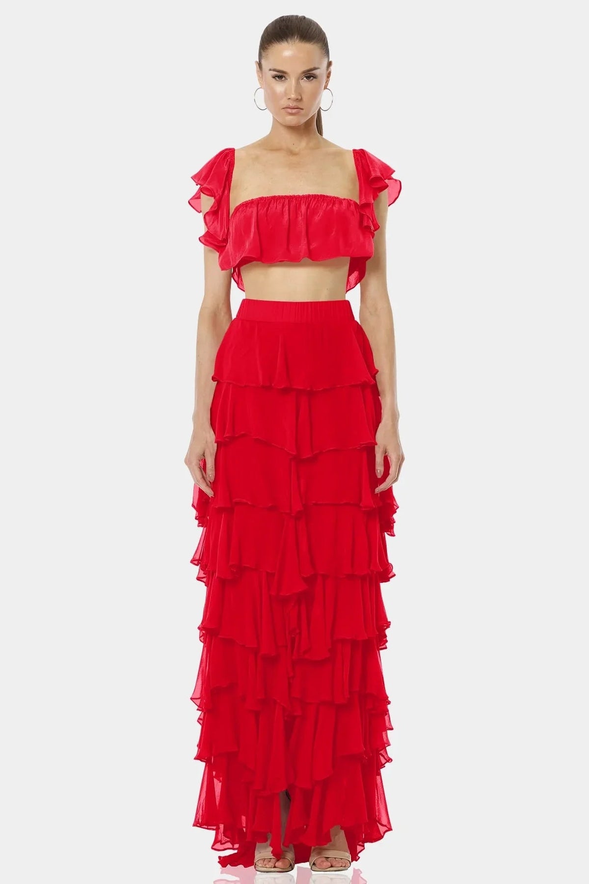 Almyra Flaming Red Ruffle Top