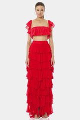 Almyra Flaming Red Ruffle Top