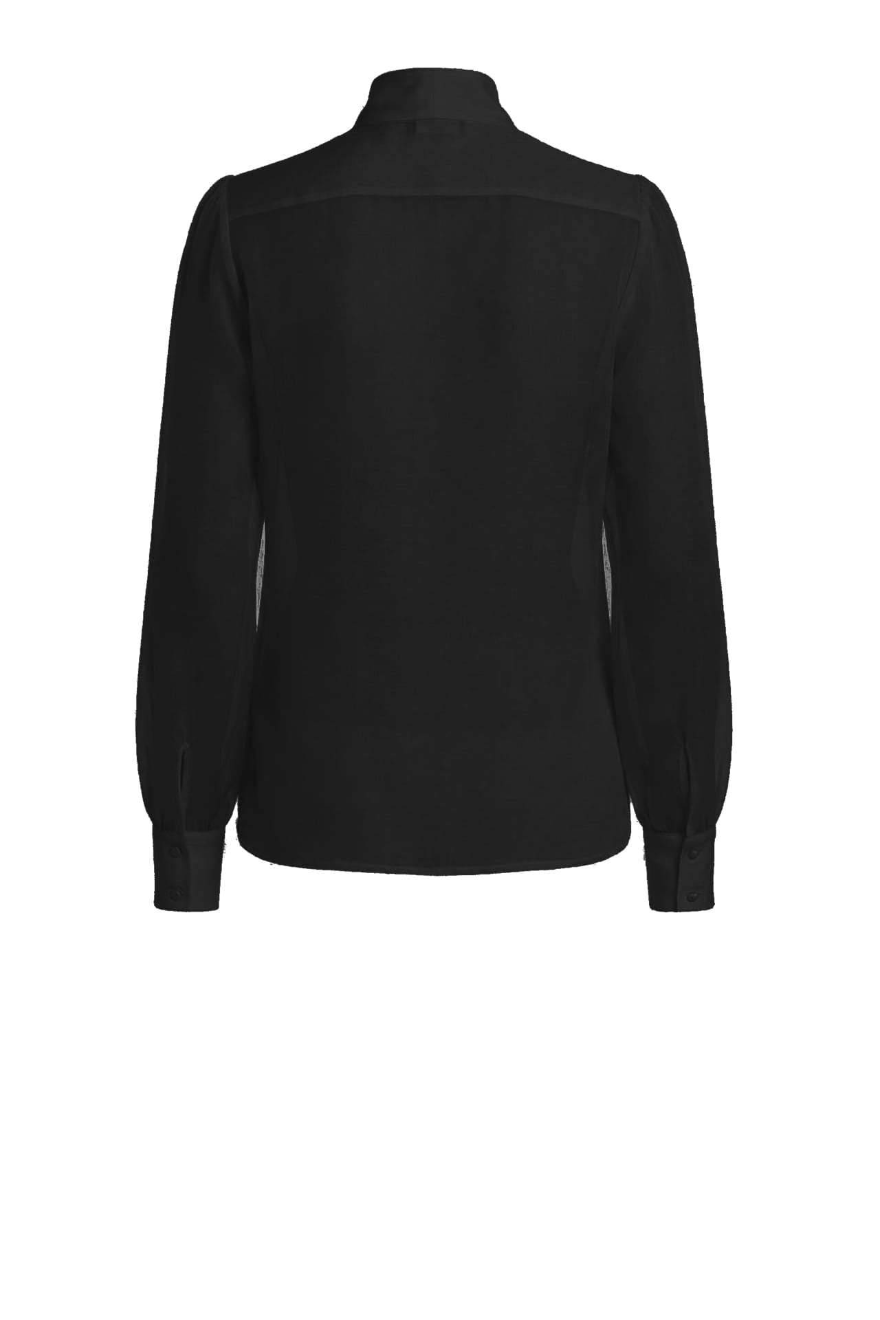 Black Sheer Organza Bow Tie-Neck Shirt
