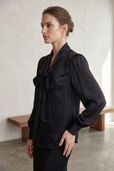 Black Satin Scarf  Tie Neck Blouse