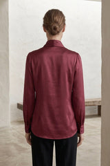 Burgundy Scarf  Tie Neck Satin Blouse