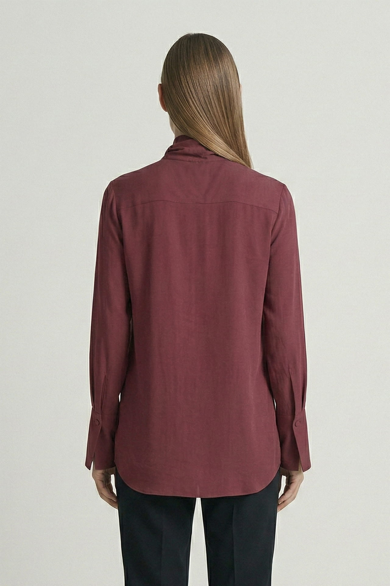 Burgundy  Scarf Tie Neck Blouse