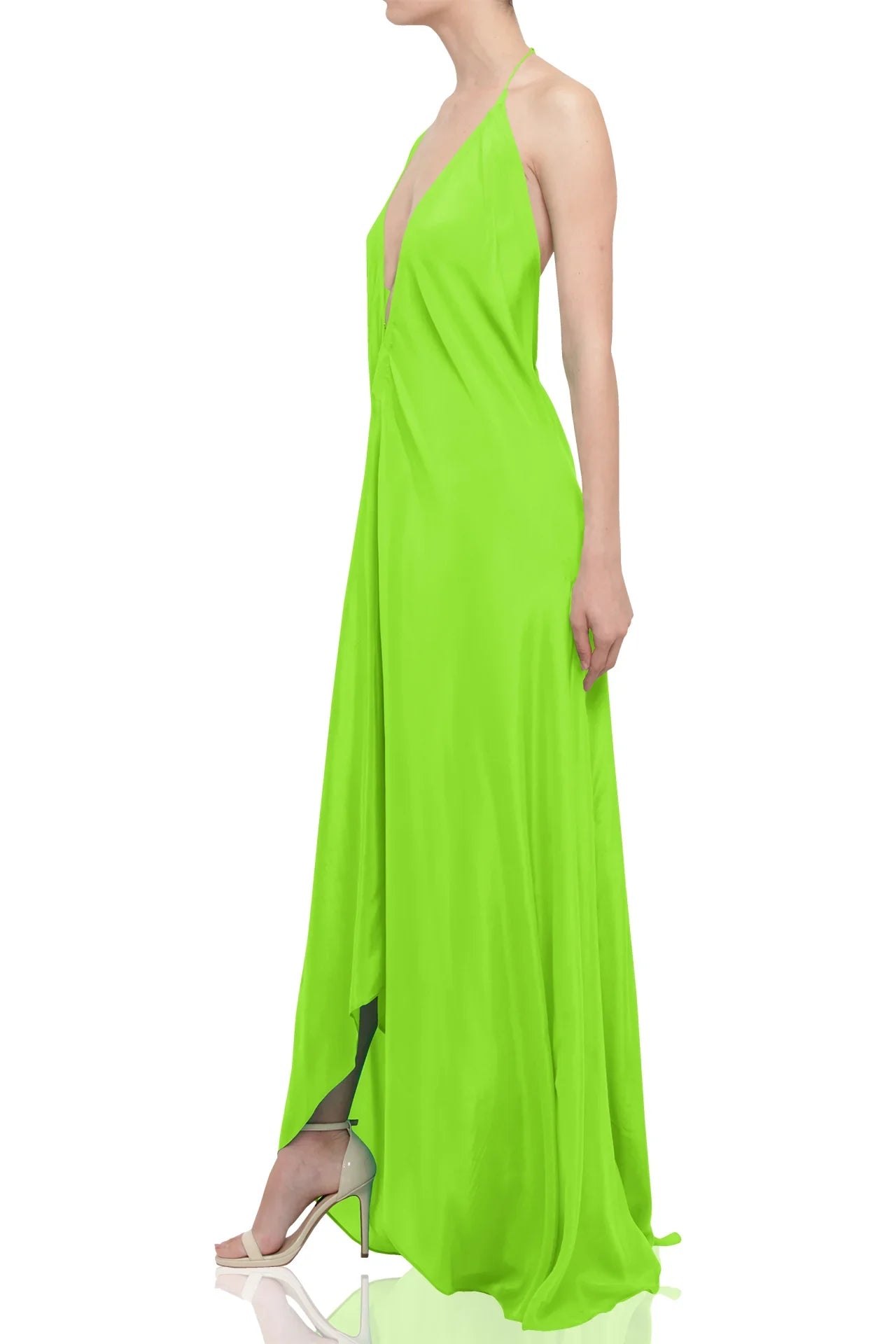 Designer Green Maxi Handkerchief Dress