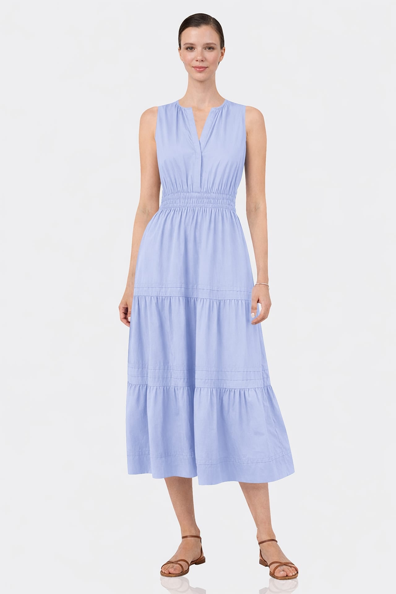 Icy Blue Organic Cotton Midi Dress for Women – Effortless Luxury Day Dress