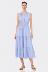 Icy Blue Organic Cotton Midi Dress for Women – Effortless Luxury Day Dress