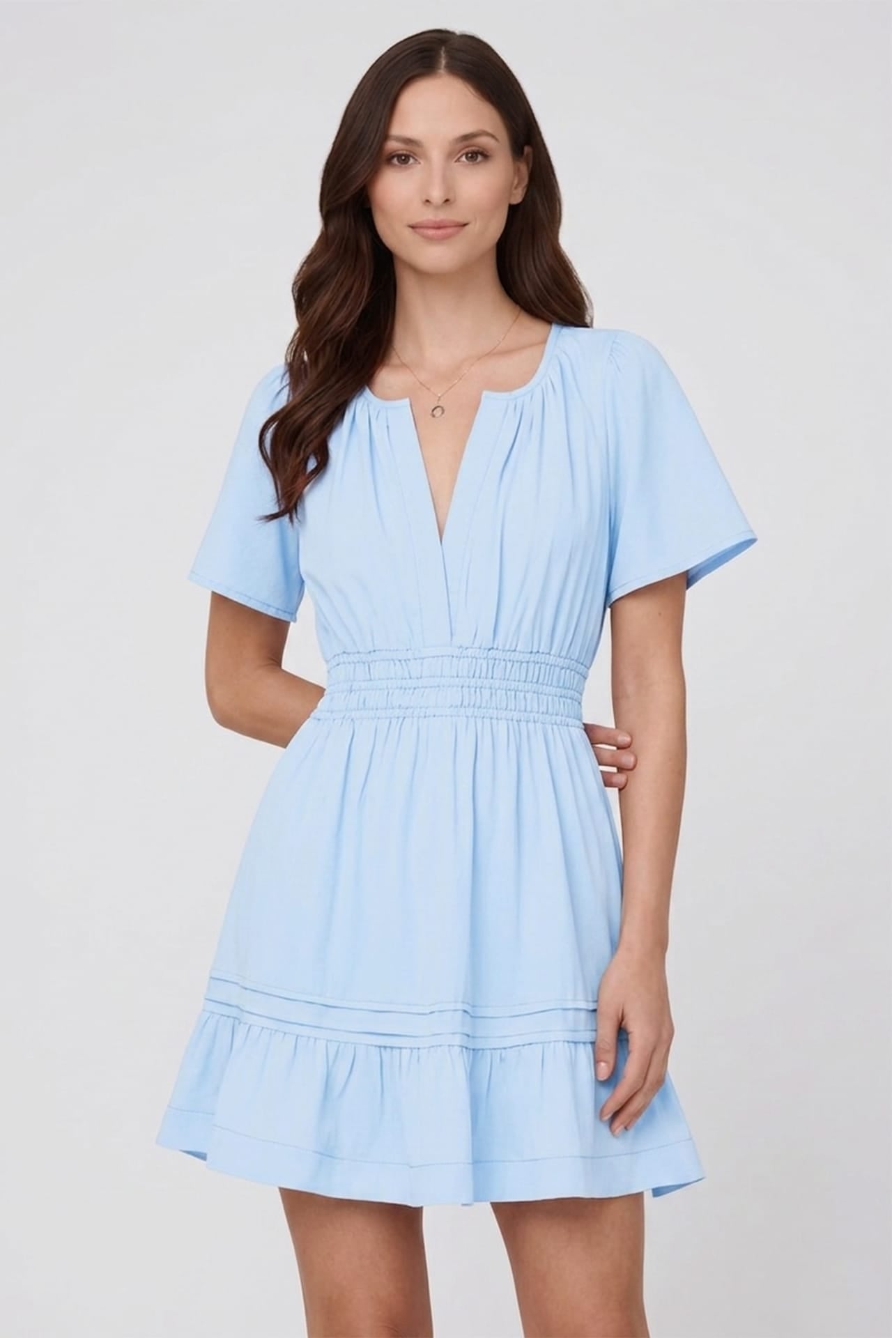 Luxury Sky Blue Lightweight Cotton Dress Perfect for Outdoor Dining