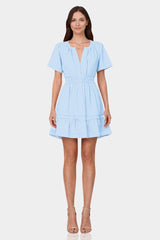 Luxury Sky Blue Lightweight Cotton Dress Perfect for Outdoor Dining