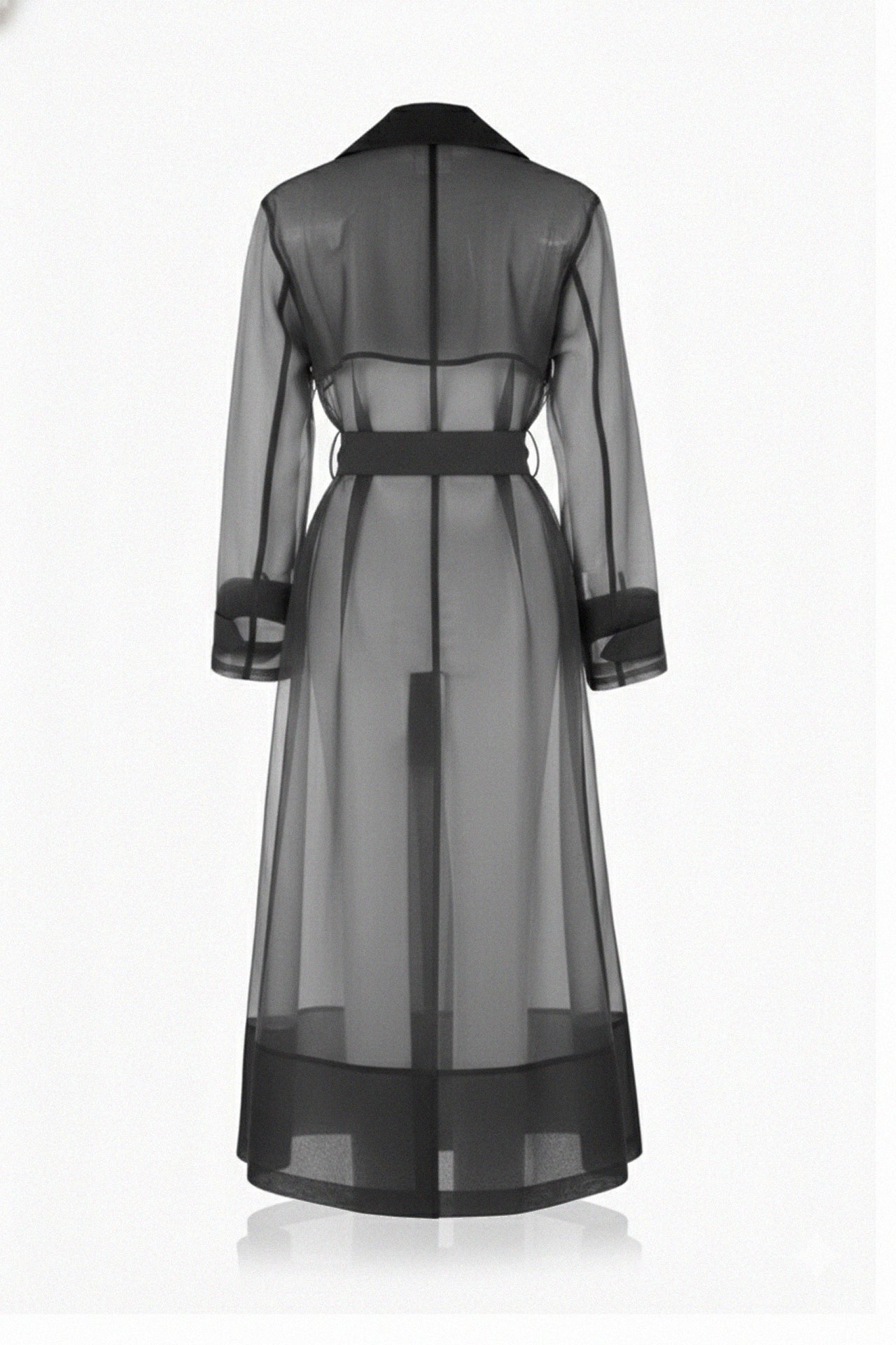 Charcoal Grey Sheer Silk Organza Trench Coat – Lightweight Transparent Summer Outerwear
