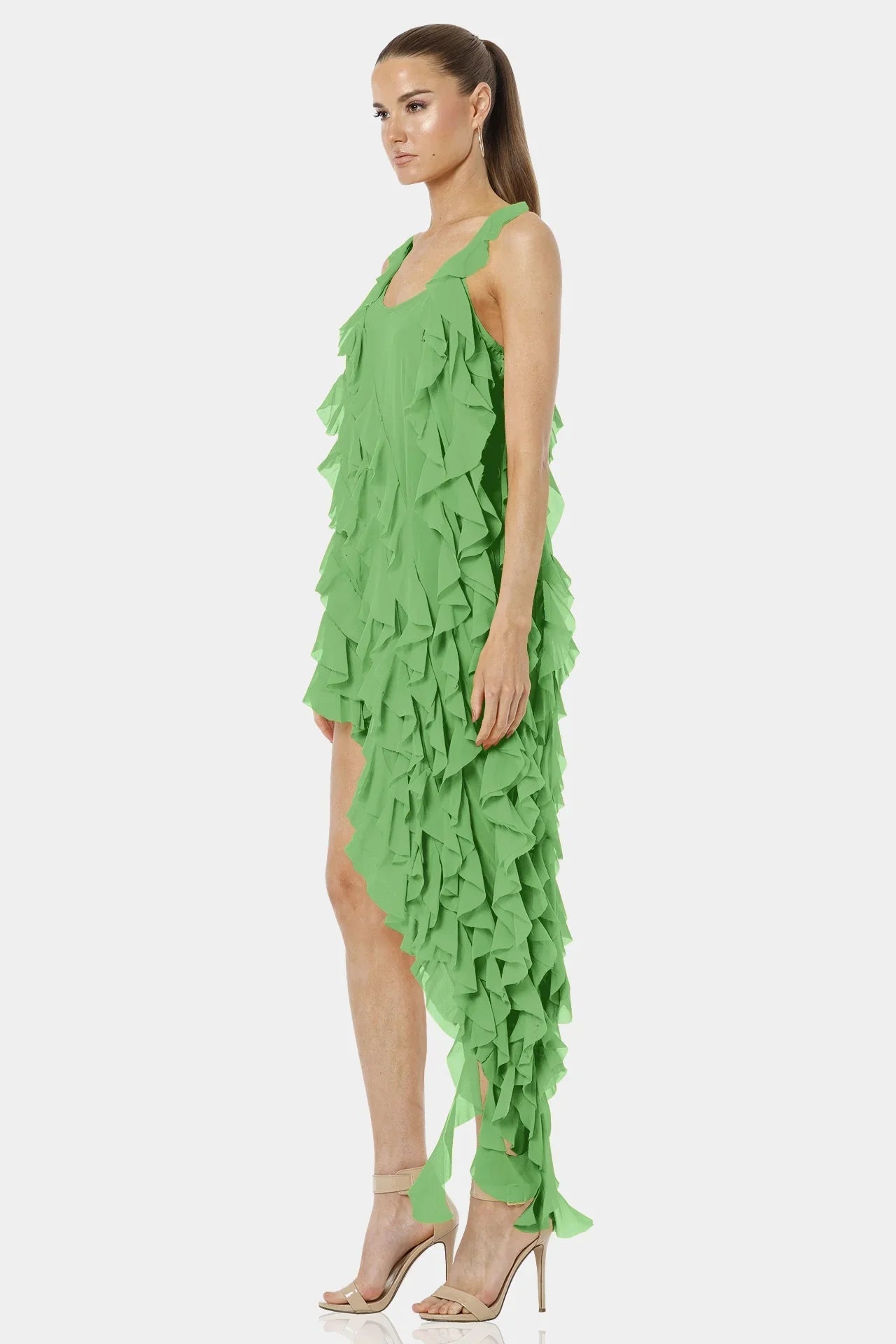 Carmen Mint Green High Low Dress With Ruffles