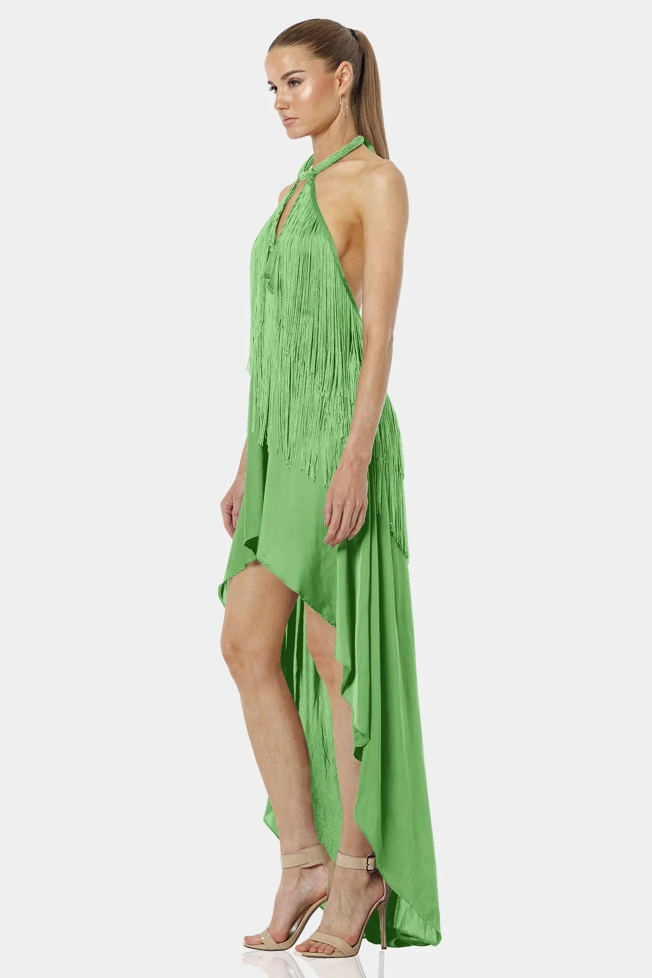 Carmina Mint Green Aesthetic Dress With Long Fringe
