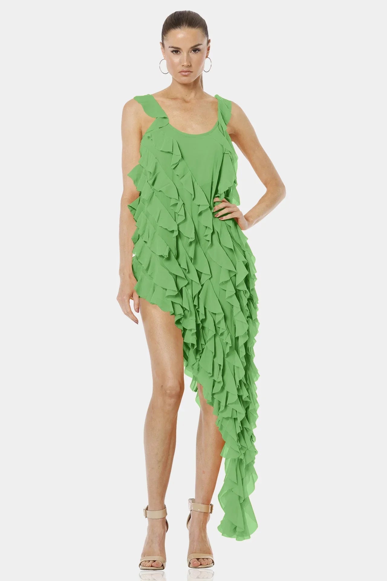 Carmen Mint Green High Low Dress With Ruffles