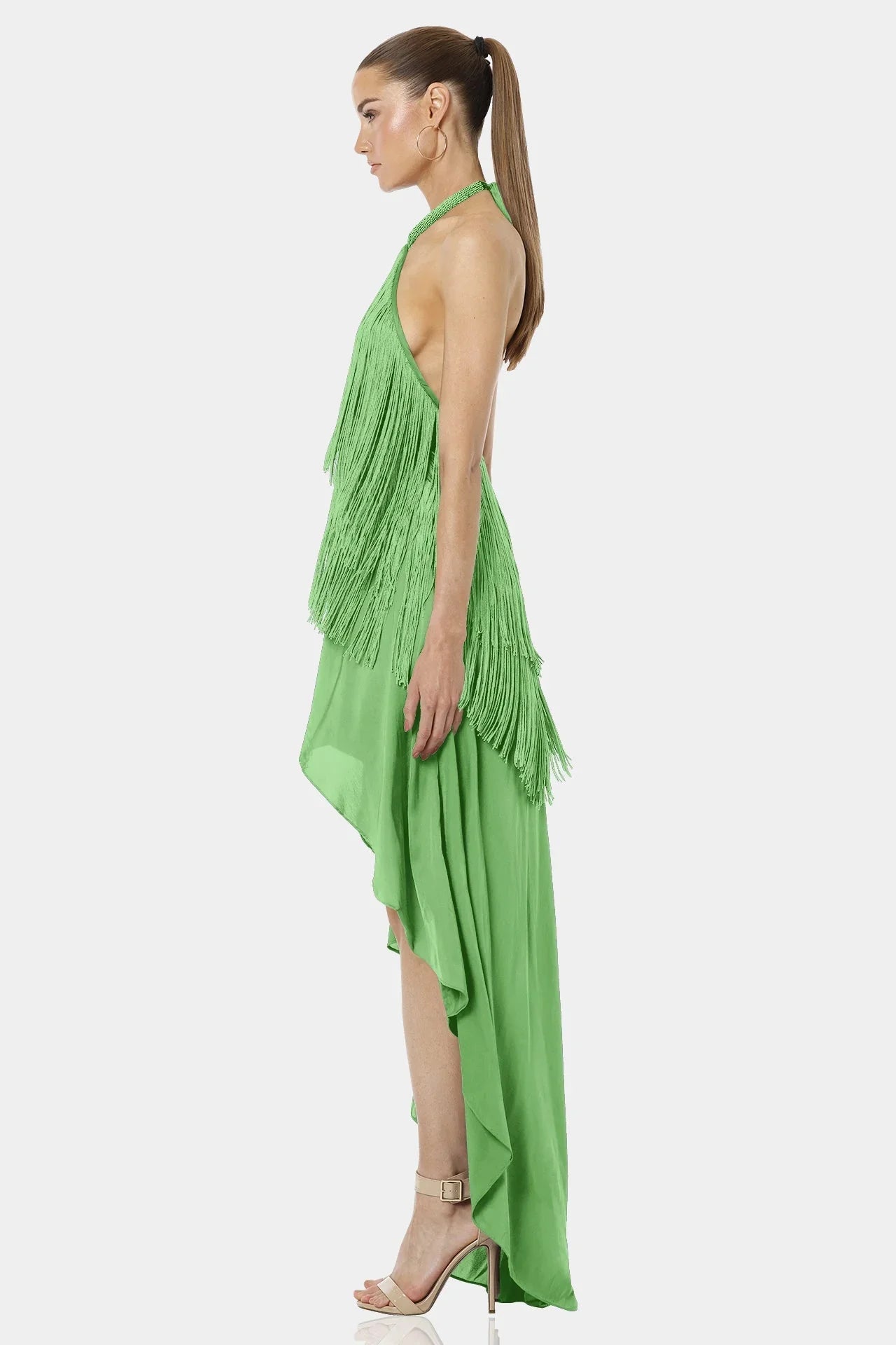 Carmina Mint Green Aesthetic Dress With Long Fringe