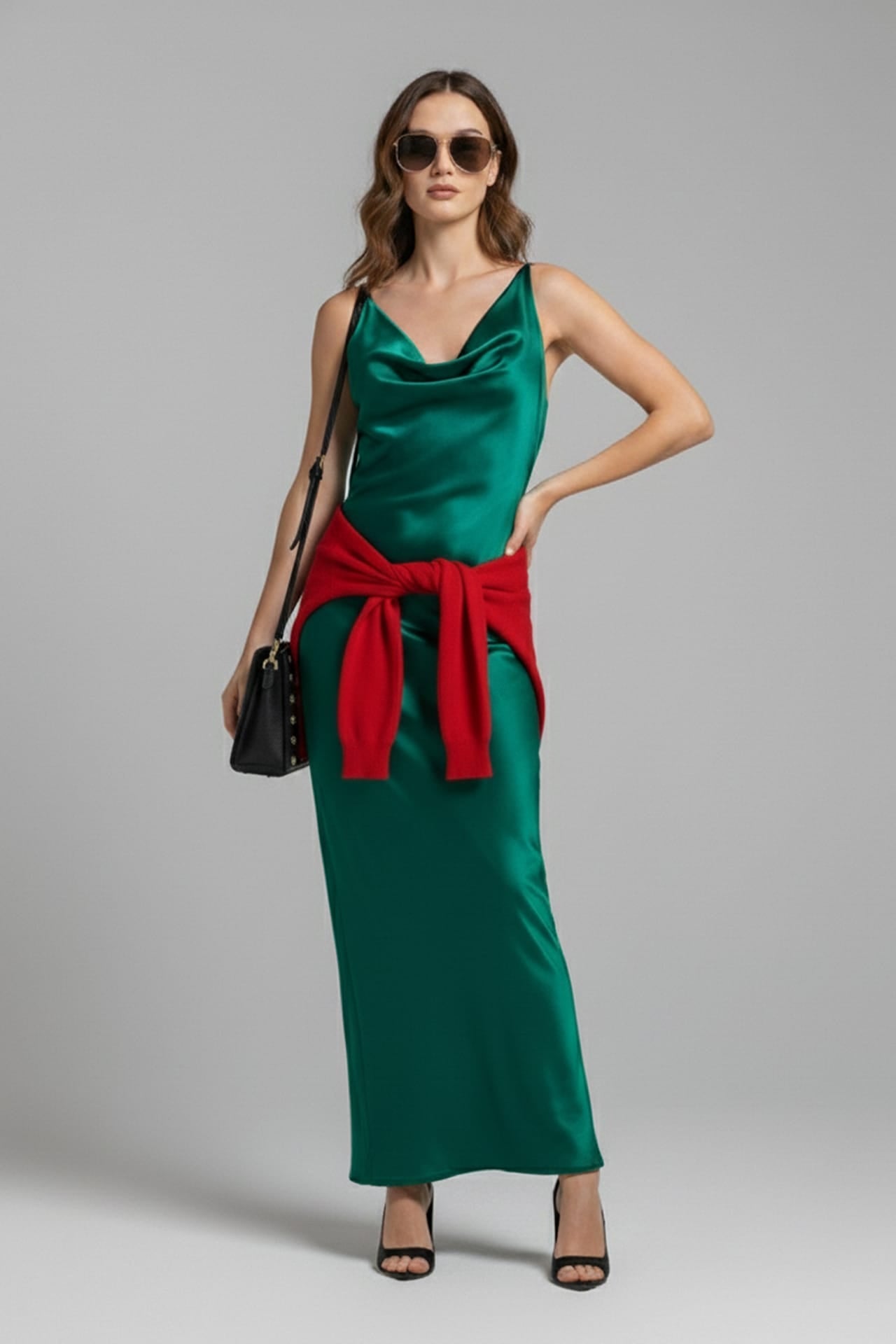 Cowl Neck Crisscross Back Maxi Dress for Holiday Parties