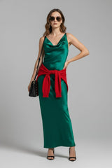Cowl Neck Crisscross Back Maxi Dress for Holiday Parties
