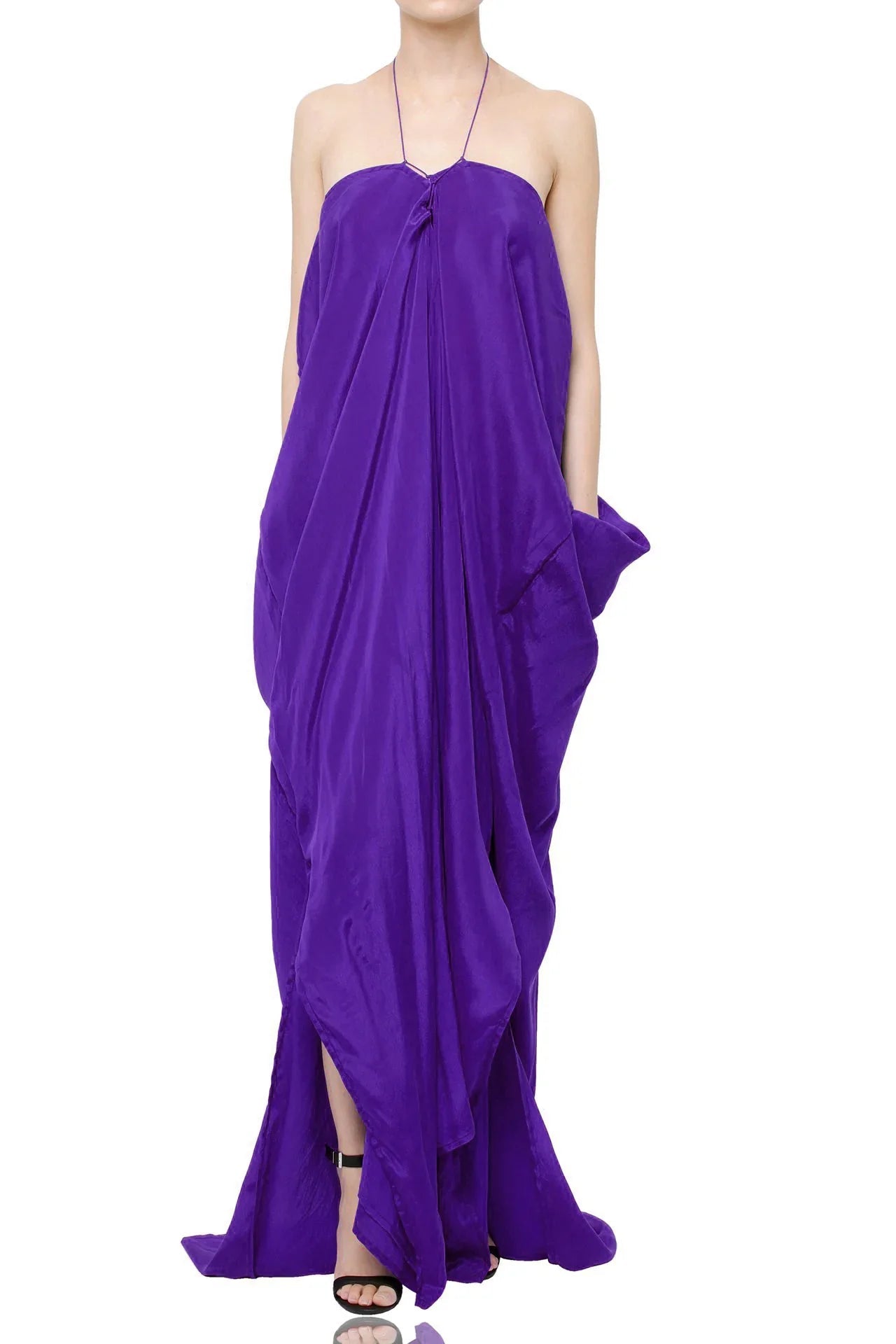 Dark Purple Lace-Up Kaftan Maxi Dress