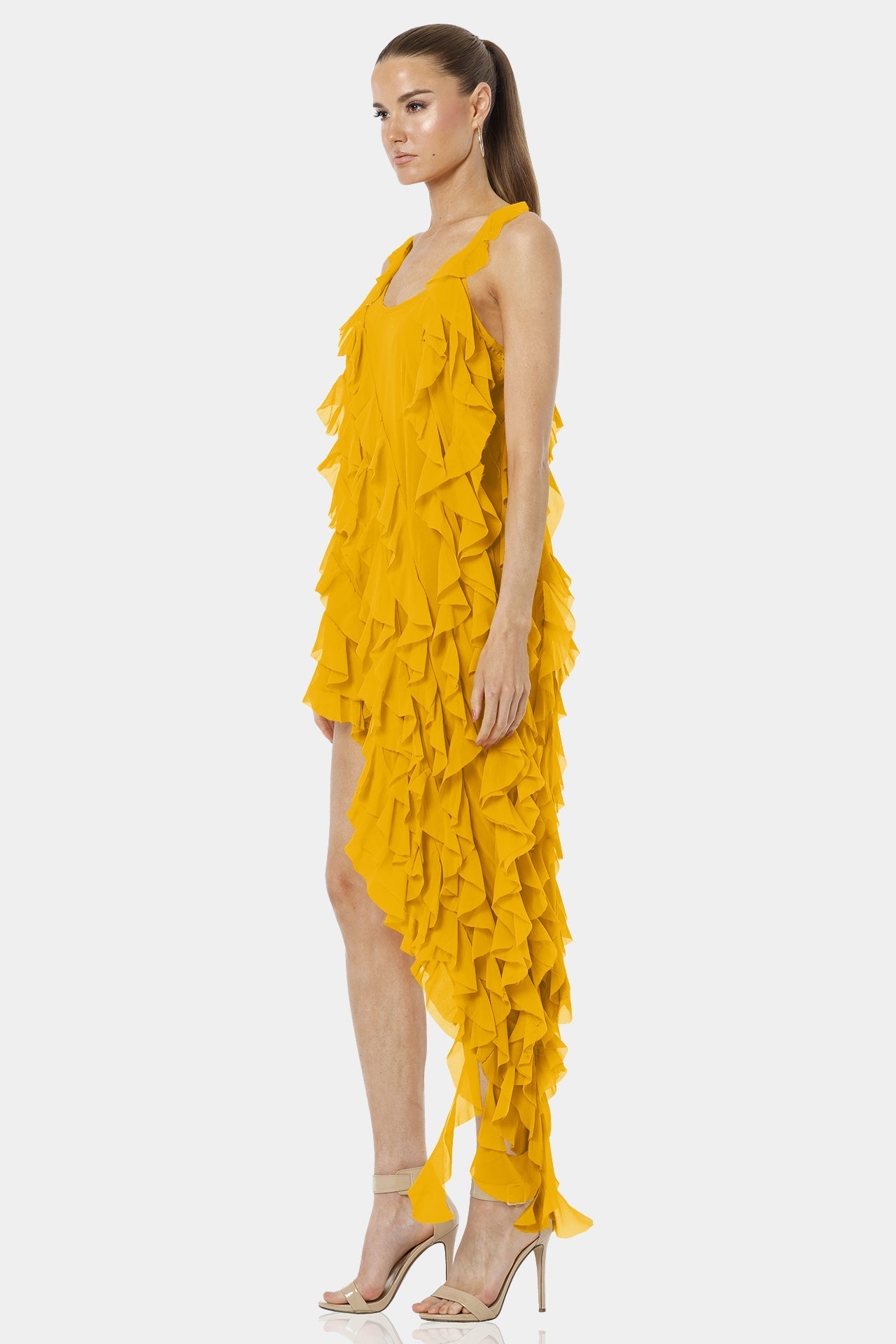 Carmen Mustard Yellow Viscose Silk Chiffon Dress