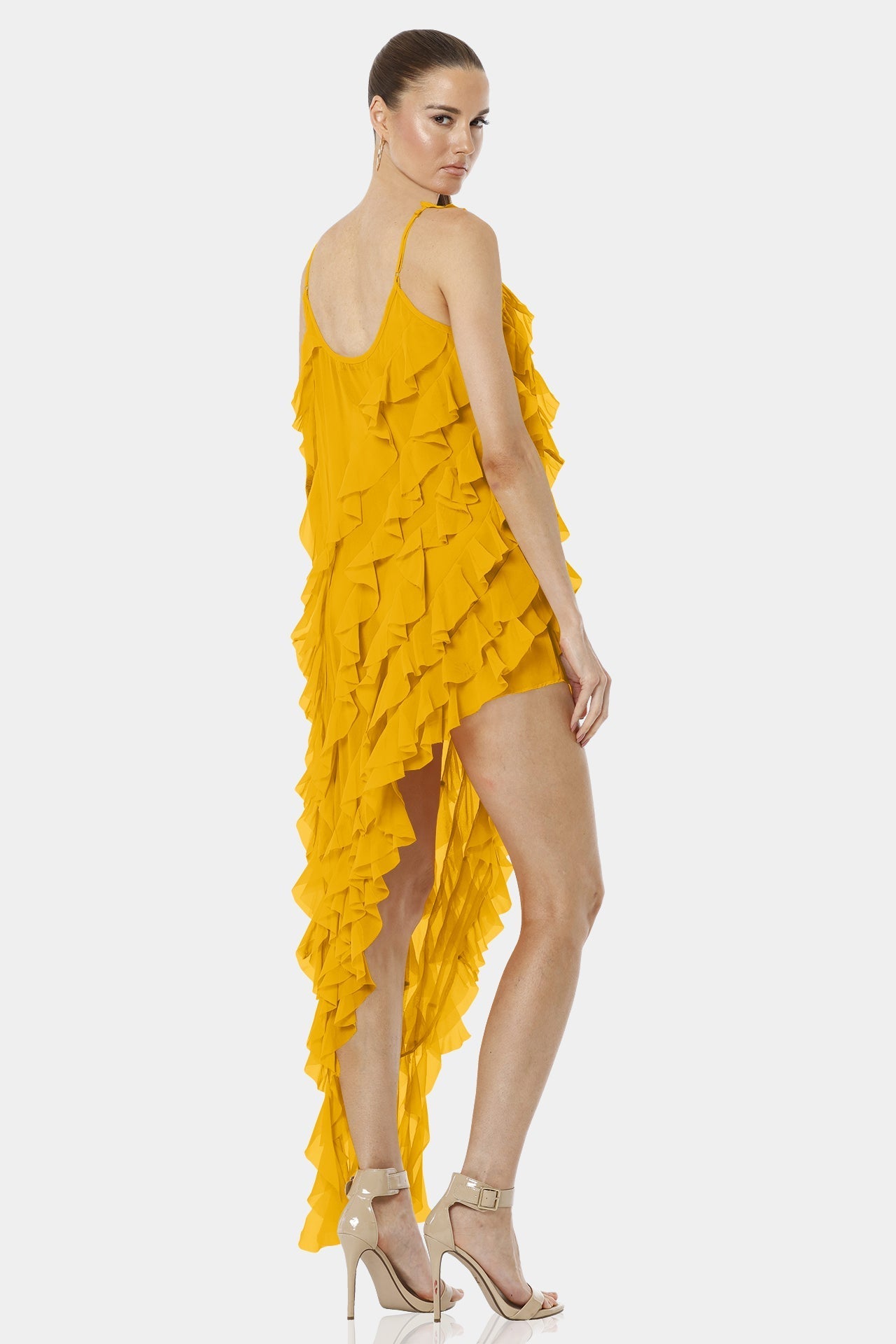Carmen Mustard Yellow Viscose Silk Chiffon Dress