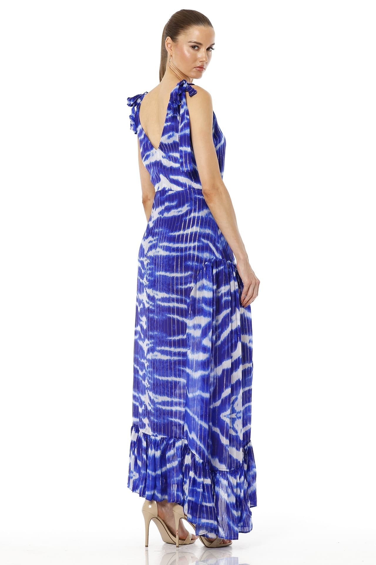 Delphine Blue Long Maxi Dress For Women With Asymmetrical Layers
