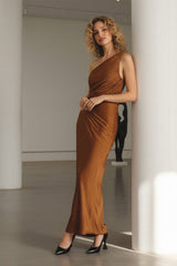 Brown One Shoulder Bodycon Maxi Dress-evening bodycon dress