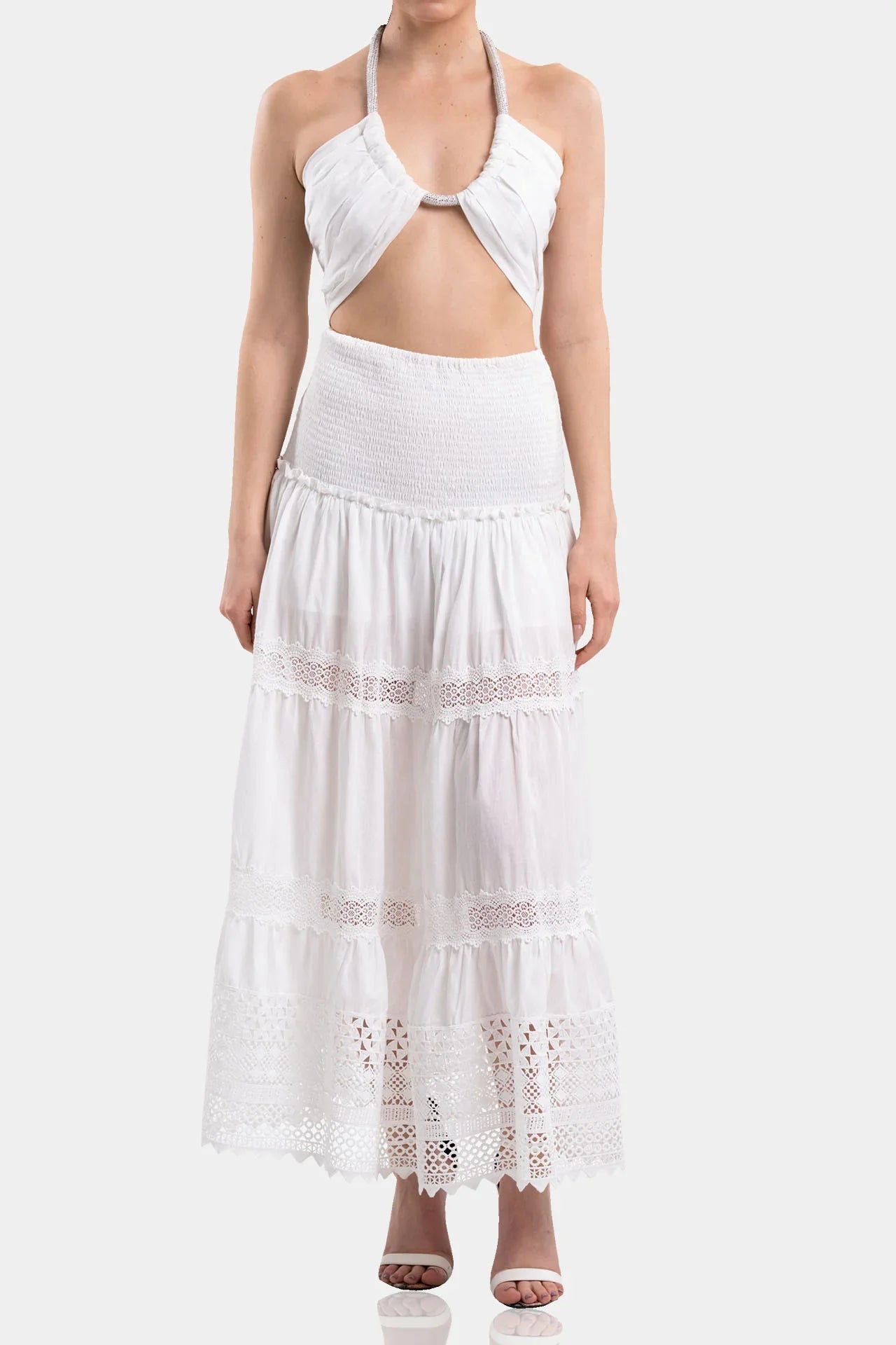 Crystal Detailed Pintucked Halterneck Top