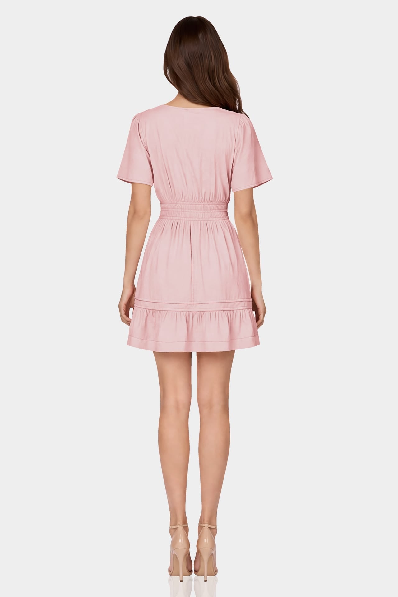Blush Pink Smocked Waist Mini Dress for Women – Casual Day Dress