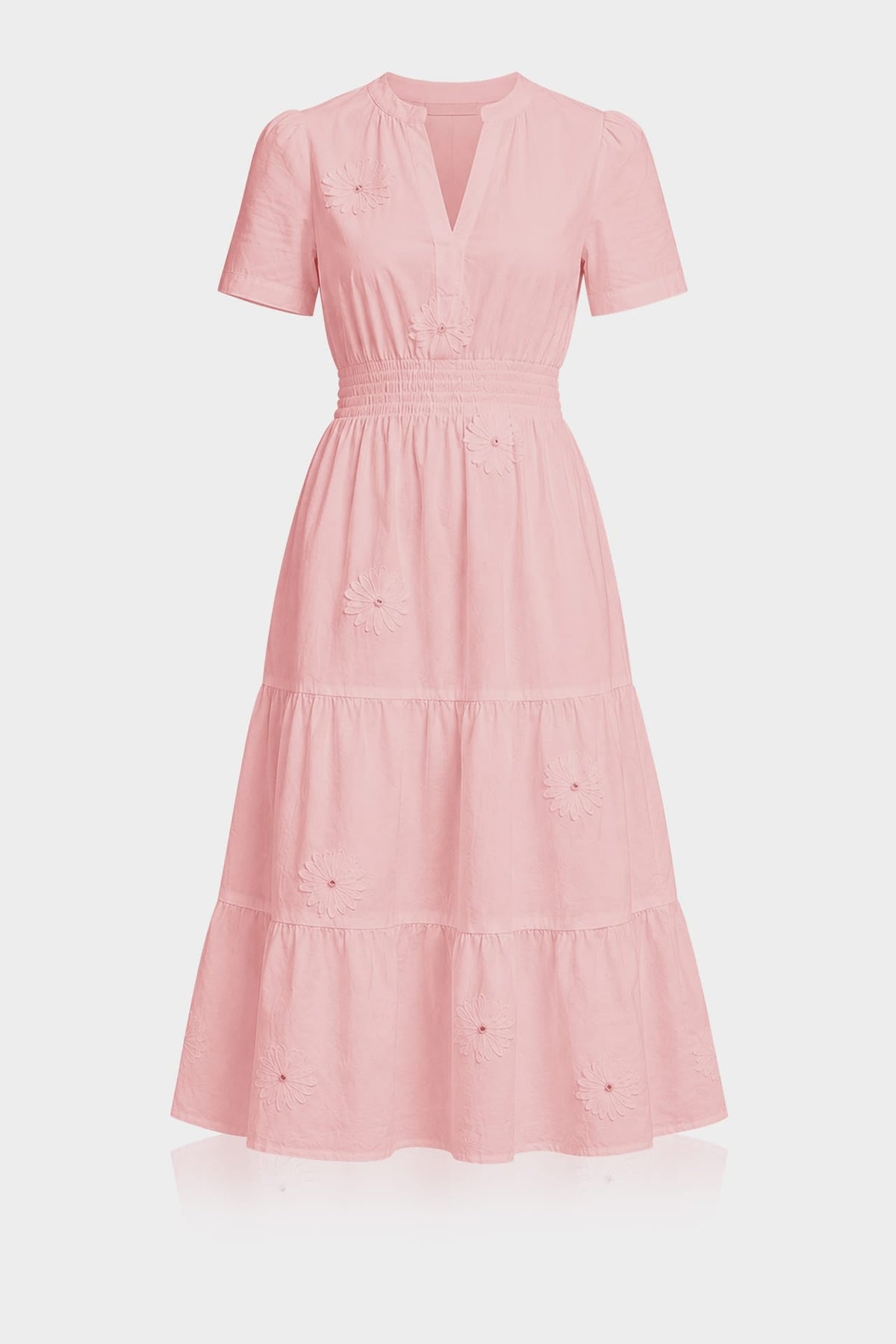 Blush Pink 3D Floral Appliqué Midi Dress for Women – Luxury Brunch Dress