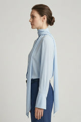 Powder Blue Scarf Tie Neck Blouse
