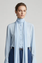 Powder Blue Scarf Tie Neck Blouse