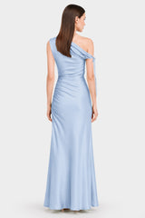 Powder Blue One Shoulder Gathered Satin Dress