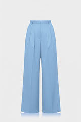 Powder Blue Satin Wide Leg Trousers Women for Luxury Resort Wear & Elegant Vacation Styling