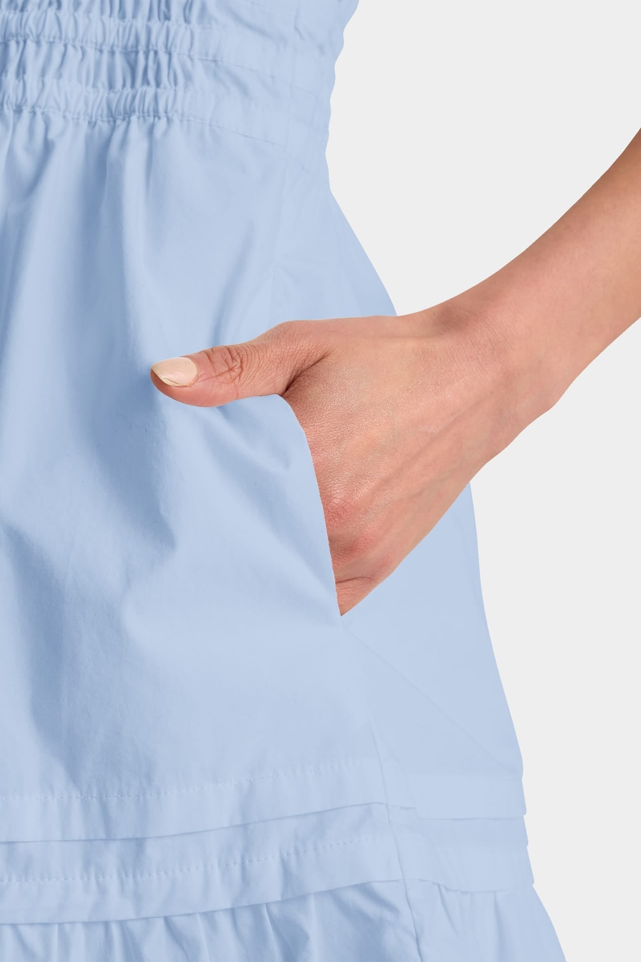 Powder Blue Tiered Cotton Poplin Mini Dress – Sleeveless Mini Dress
