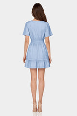 Powder Blue Flutter Sleeve Tiered Mini Dress for Women – Engagement Party Dress