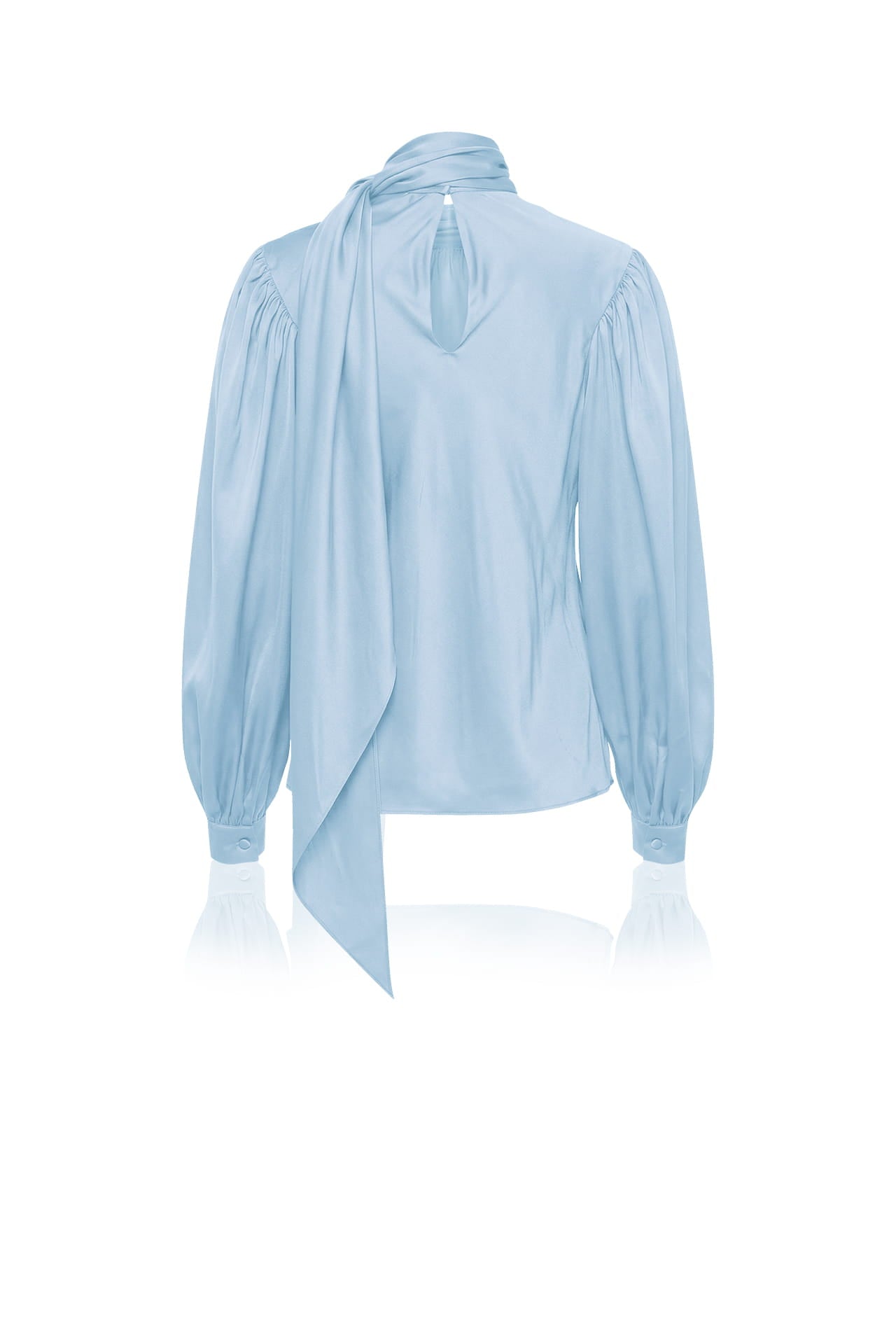 Powder Blue  Silk Satin-Twill Tie-Neck Blouse