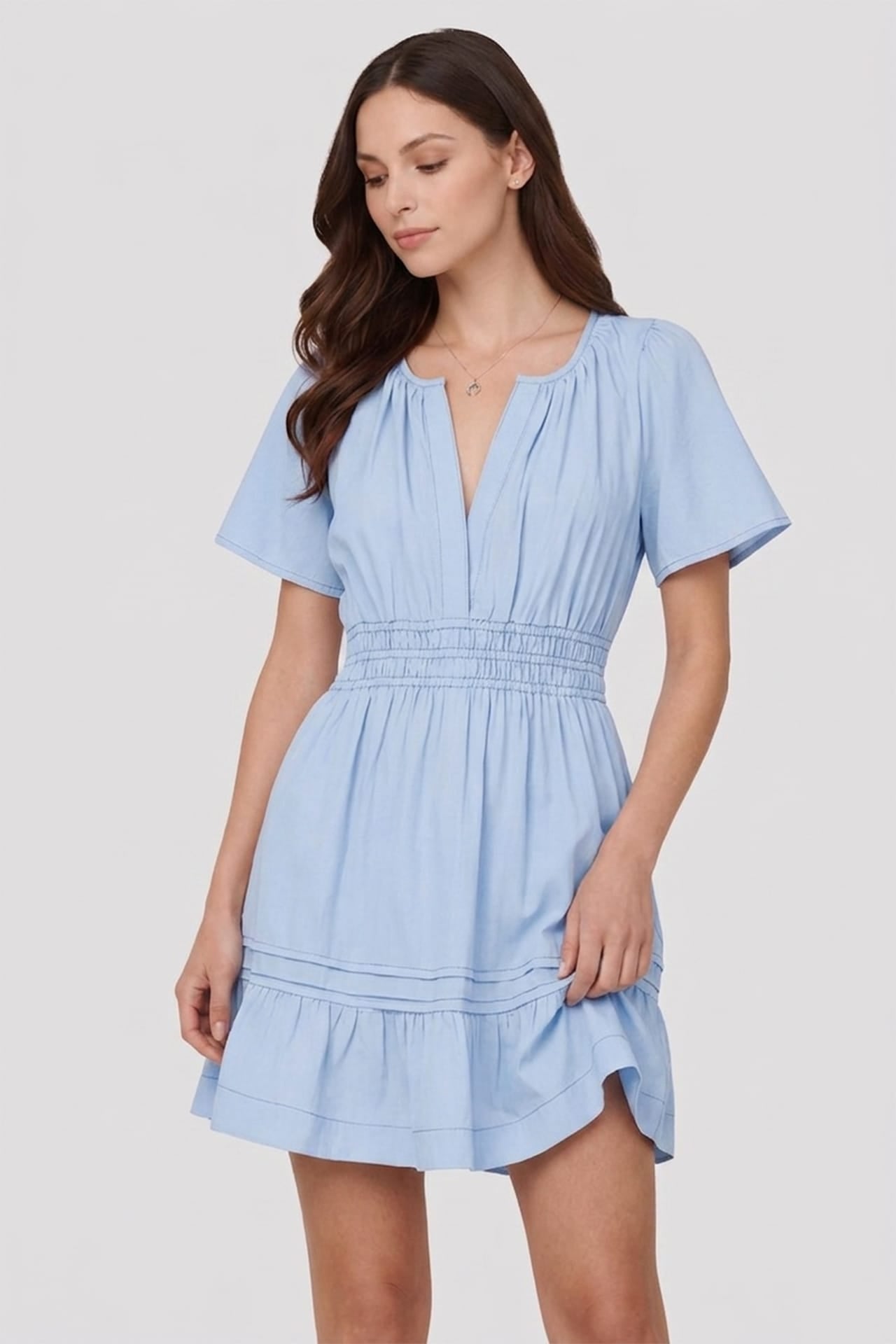 Powder Blue Flutter Sleeve Tiered Mini Dress for Women – Engagement Party Dress