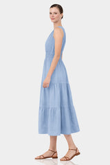 Powder Blue Cotton Poplin Midi Dress for Women with Pockets – Coastal Getaway Dress