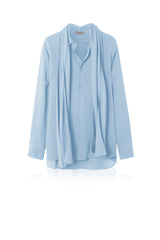 Scarf-Detailed Silk-Georgette Shirt in Powder Blue