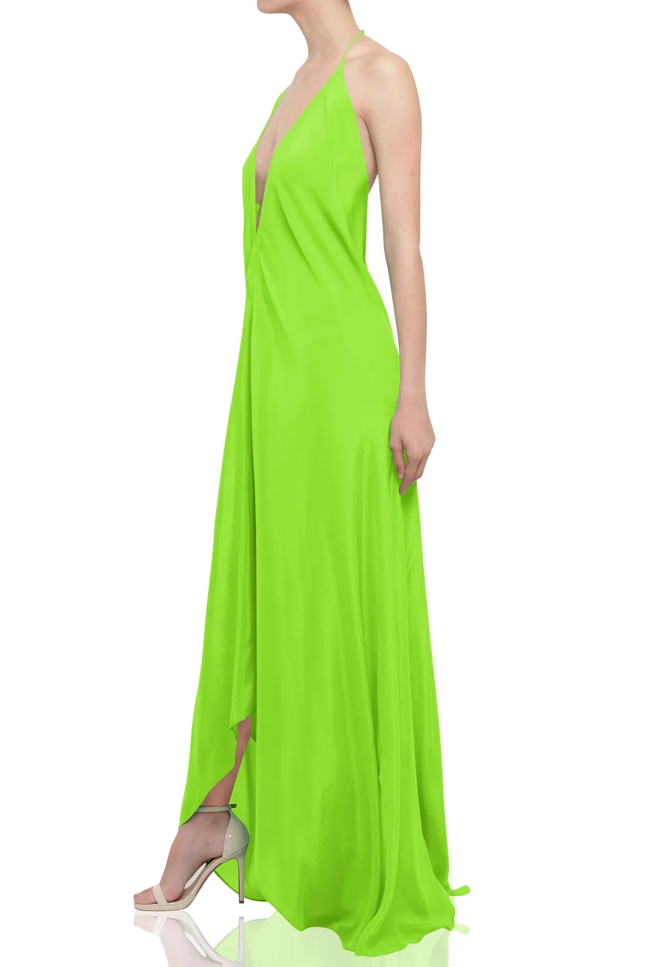Designer Green Maxi Handkerchief Dress