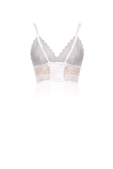 White and Blue Floral Cotton Bralette with Guipure Lace